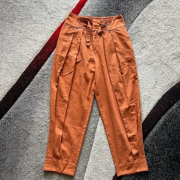 Free People Burnt Orange Tapered Pleated Baggy Pants - Picture 1 of 5
